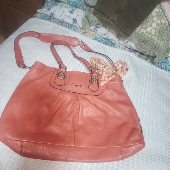 Coach Handbags - COACH EUC KRISTIN LEATHER CORAL SATCHEL CROSSBODY BAG